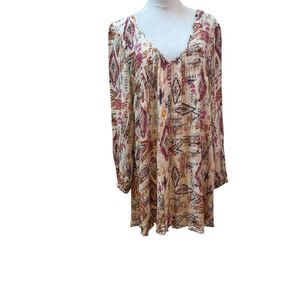 Billabong Cream Aztec Print Boho Long Sleeve ‎ Loose Fit Dress Size M